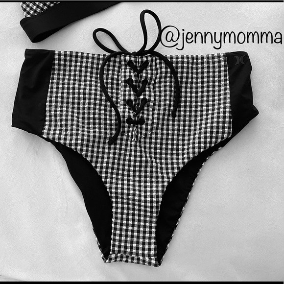 Hurley Gingham Tri Bikini Top & High Waist Bottom Set vintage vibes size Small - Picture 3 of 11